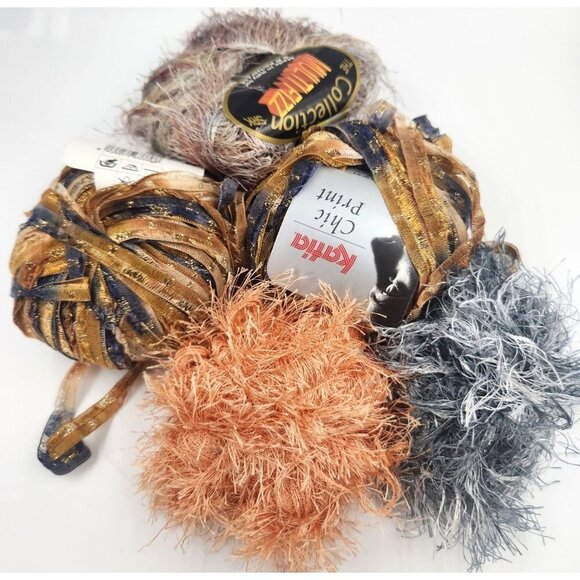 Yarn Lot Orange, Black, Grey, Varigated for Crocheting, Knitting, Fiber Art, Jun - Picture 1 of 3